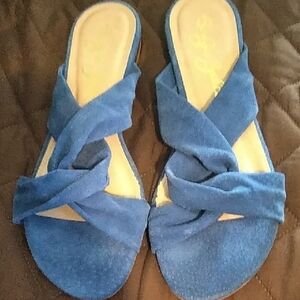 Sergio Zelcer Blue Crisscross  Suede Sandals